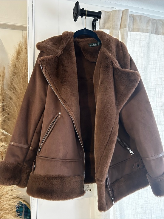 Lauren Ralph Lauren Jackets & Blazers - Lauren Ralph Lauren Brown Faux Suede Shearling Moto Jacket